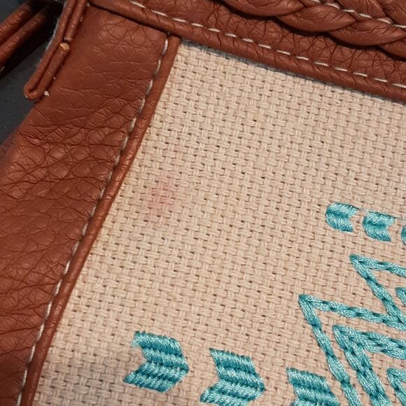 Brown Cream and Turquoise Purse with Adjustable Strap - Picture 2 of 8